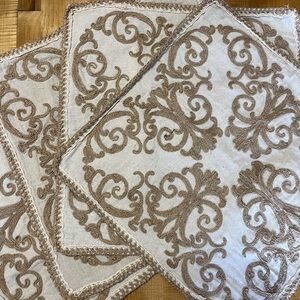 Pillow Covers Set of 4 Beige Embellished Embroidered Twine Cases